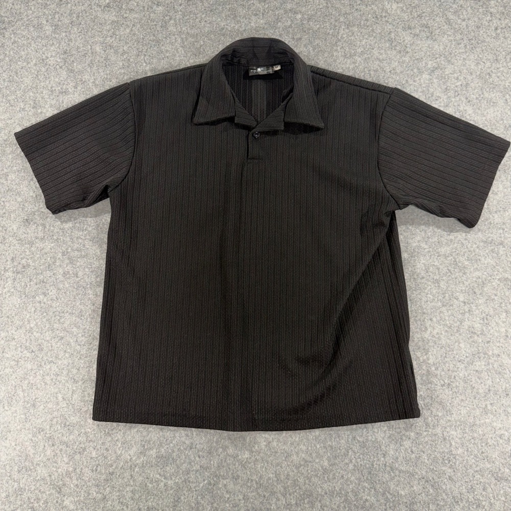 Positano Mens Black Textured Rib Knit Short Sleeve Polo Shirt Size Medium